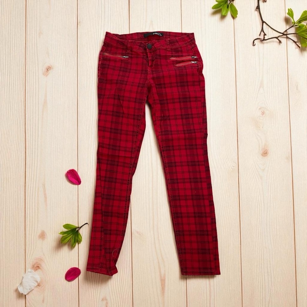 Rue21 Red Plaid Pants Size 5/6 Cute Zippered‎ Pockets - Picture 2 of 9